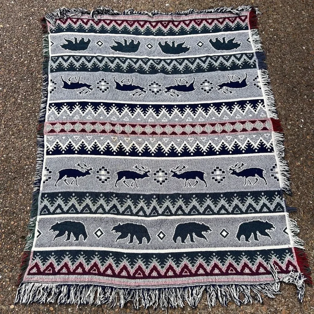 Vintage Geometric‎ Animal Woven Fringe Tapestry Blanket Cabin Lodge
